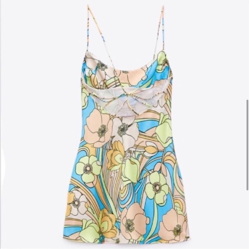 Zara satin effects floral printed mini dress